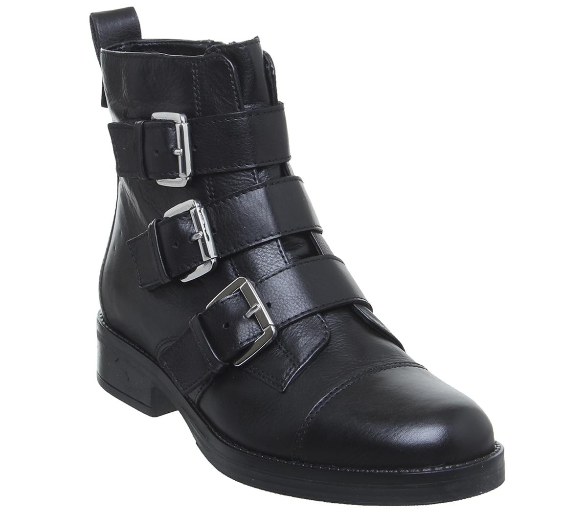 OFFICE Anticipate Buckle Biker Boots Black Leather - Women's Ankle Boots