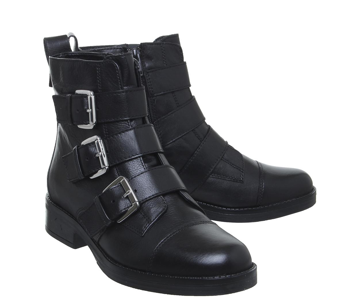 Office Anticipate Buckle Biker Boots Office Anticipate Buckle Biker Boots Black Leather