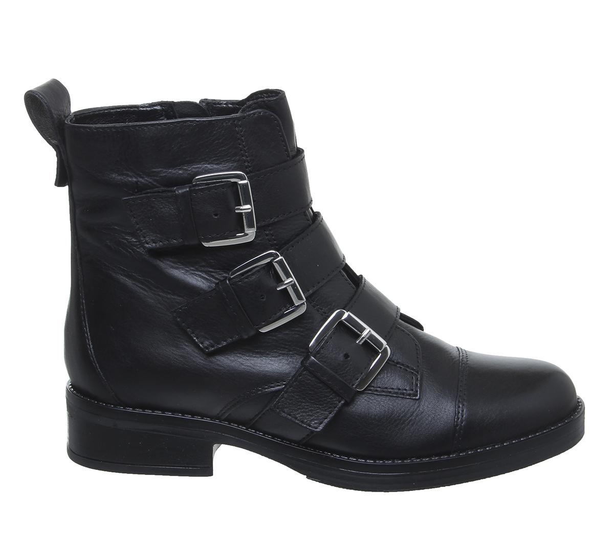 Office Anticipate Buckle Biker Boots Black Leather - Ankle Boots