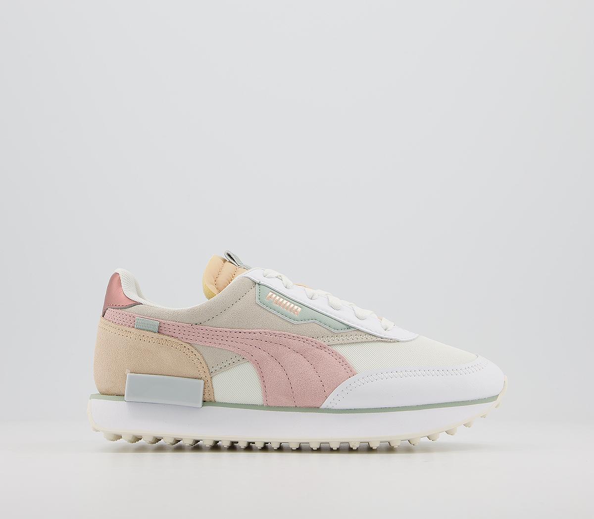 puma future rider trainers in cream and pink