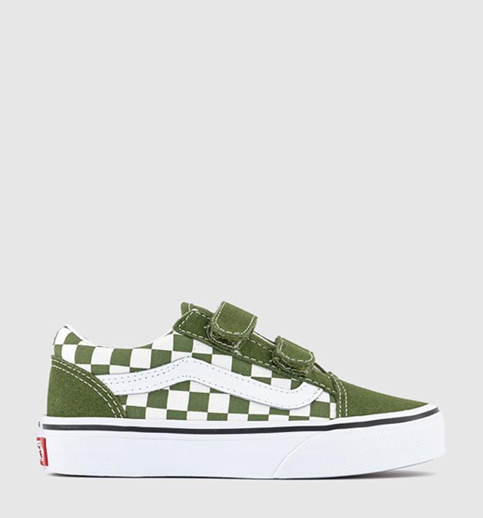 Vans Old Skool V Kids Trainers Color Theory Checkerboard Pesto