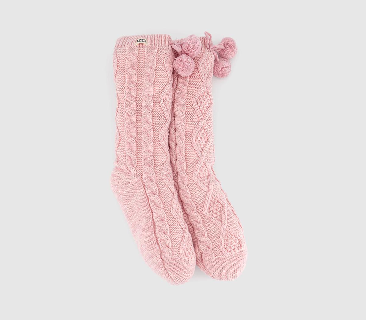 UGG Pom Pom Fleece Lined Socks Seashell Pink, One Size
