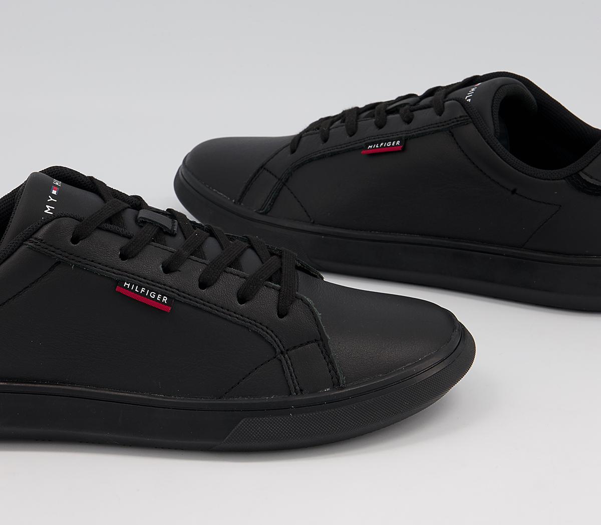 Tommy Hilfiger Essential Leather Cupsole Trainers Black - Unisex Sports