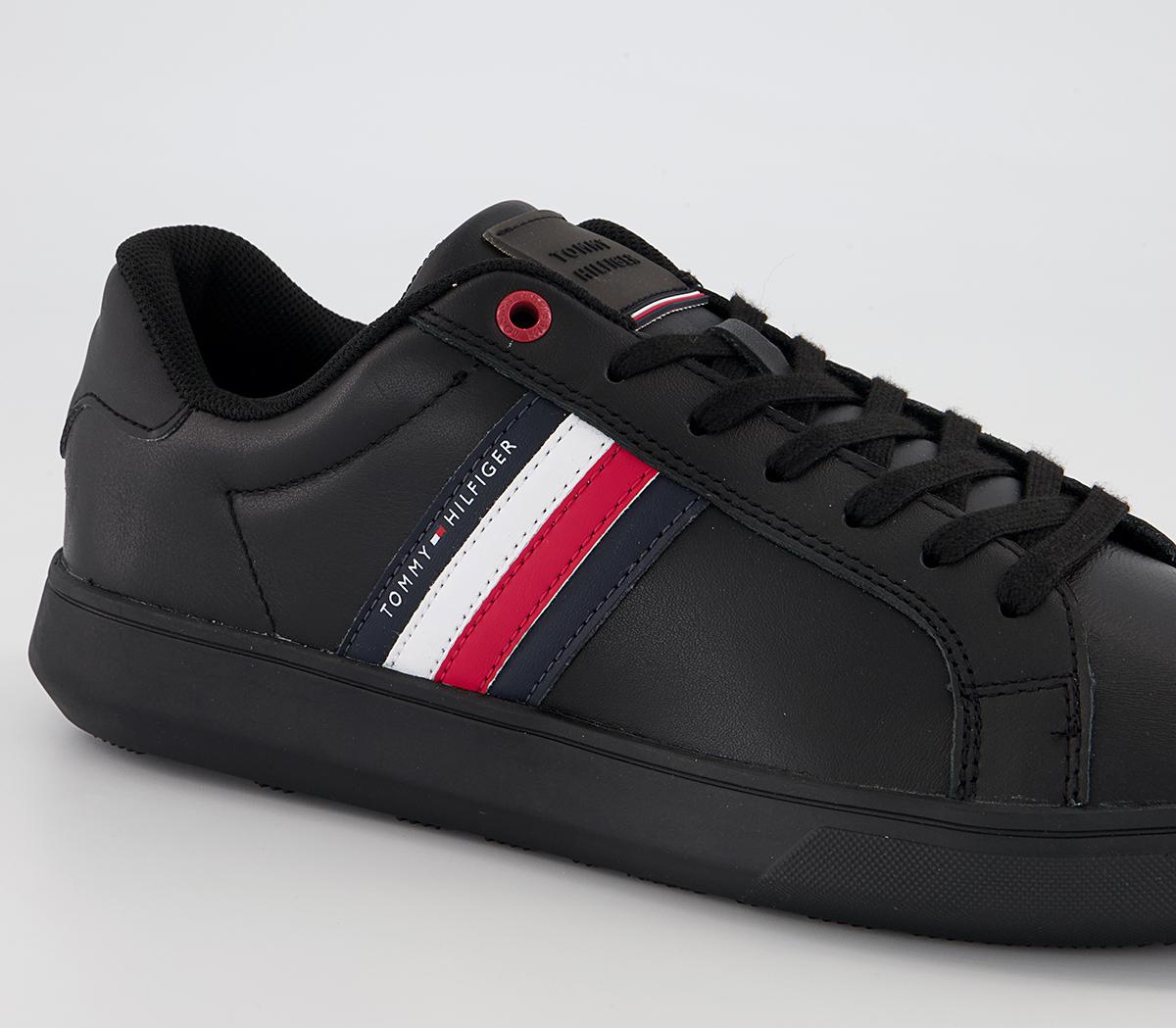 Tommy Hilfiger Essential Leather Cupsole Trainers Black Mono - Unisex ...