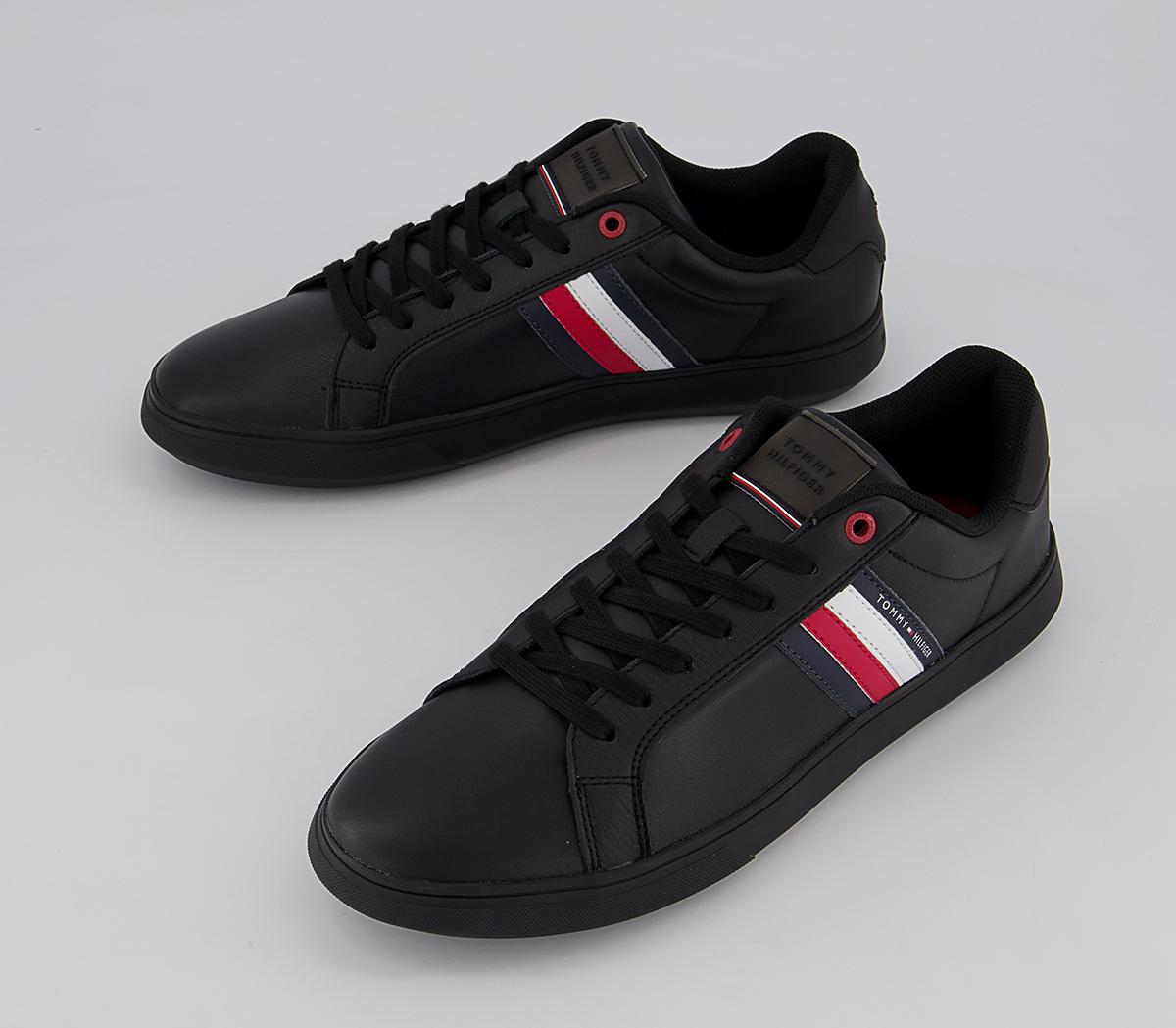 Tommy Hilfiger Essential Leather Cupsole Trainers Black Mono - Unisex ...