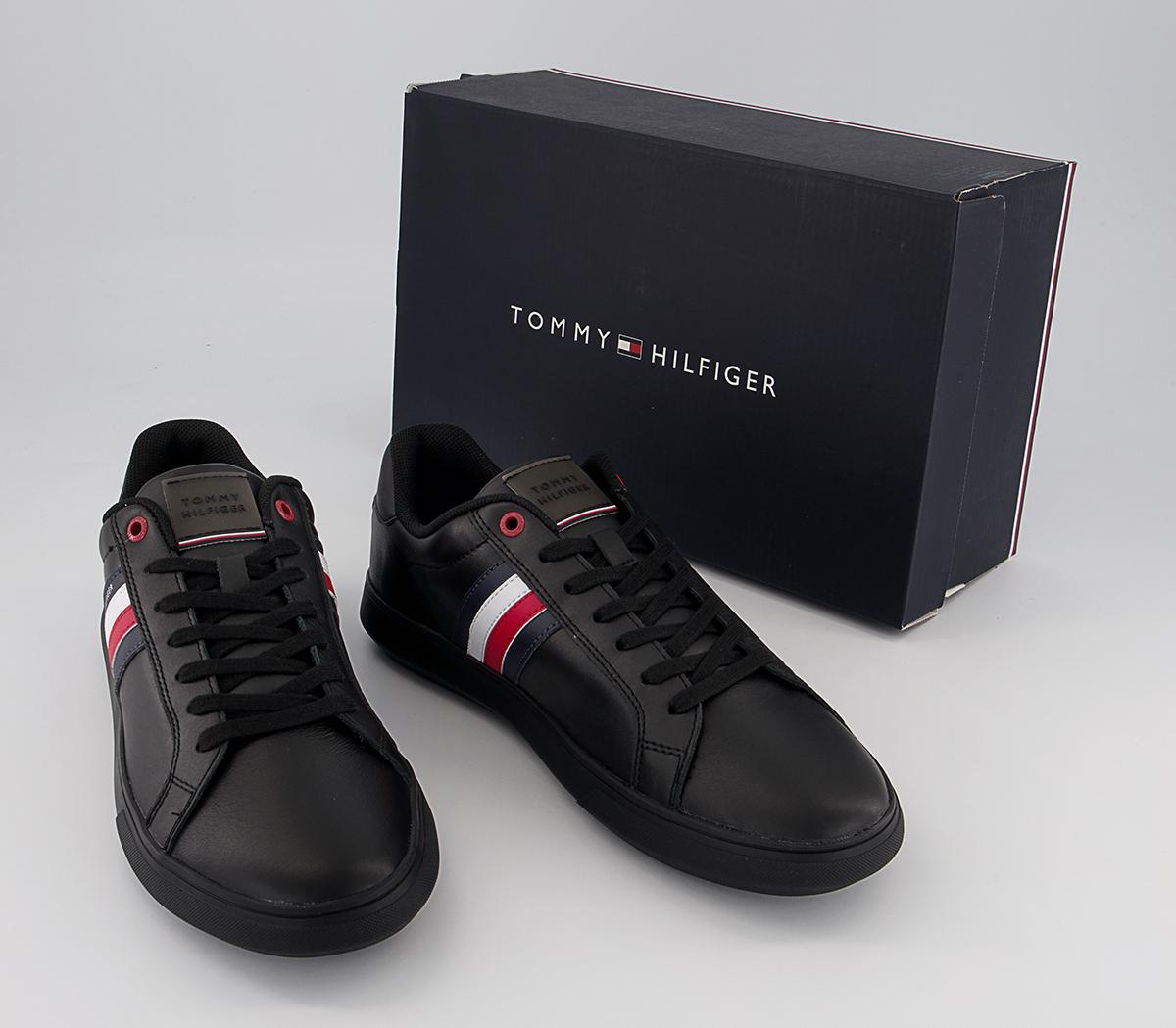 Tommy Hilfiger Essential Leather Cupsole Trainers Tommy Hilfiger Essential Leather Cupsole Trainers Black Mono