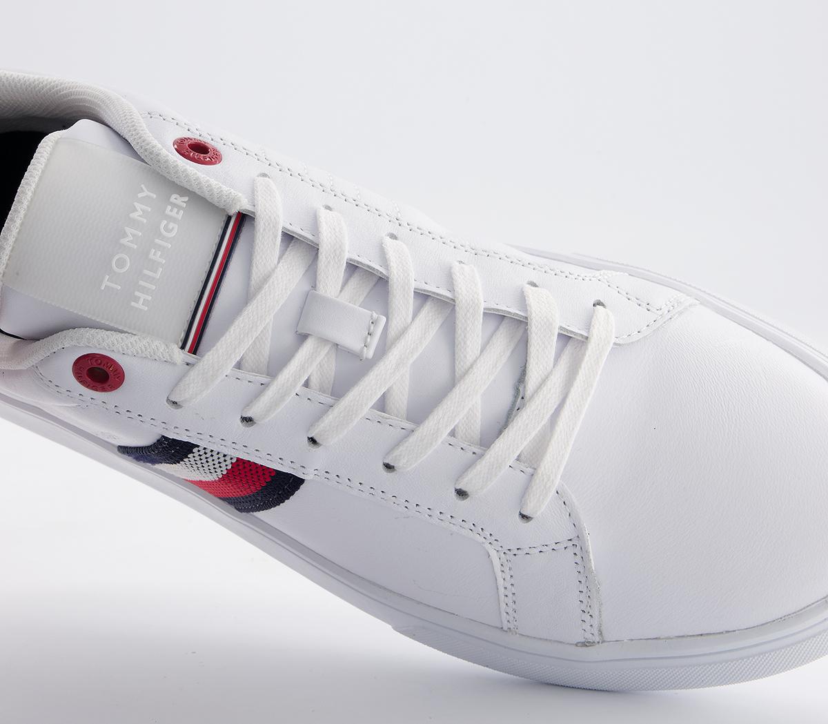 Tommy Hilfiger Essential Leather Cupsole Trainers White Navy - Unisex ...