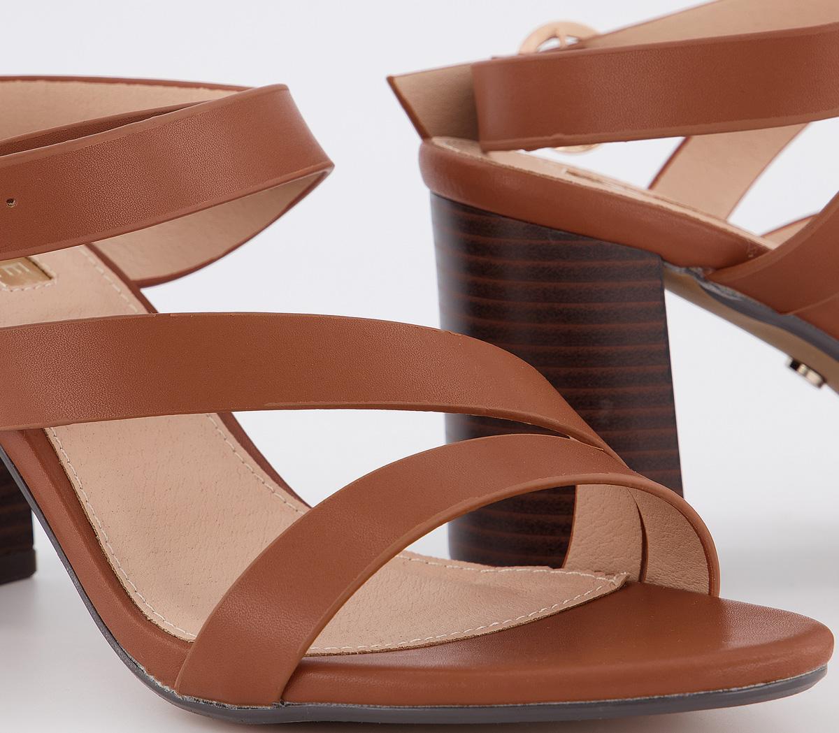 OFFICE Maroon Strappy Block Heels Tan Mid Heels