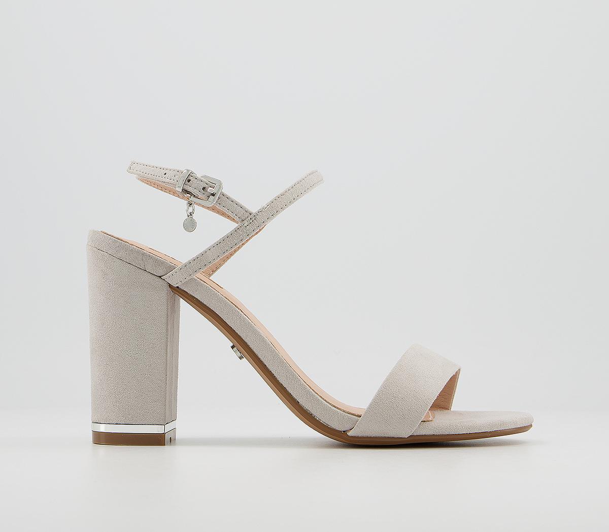 Office Hollie Block Heel Sandals Office Hollie Block Heel Sandals Grey With Silver Hardware