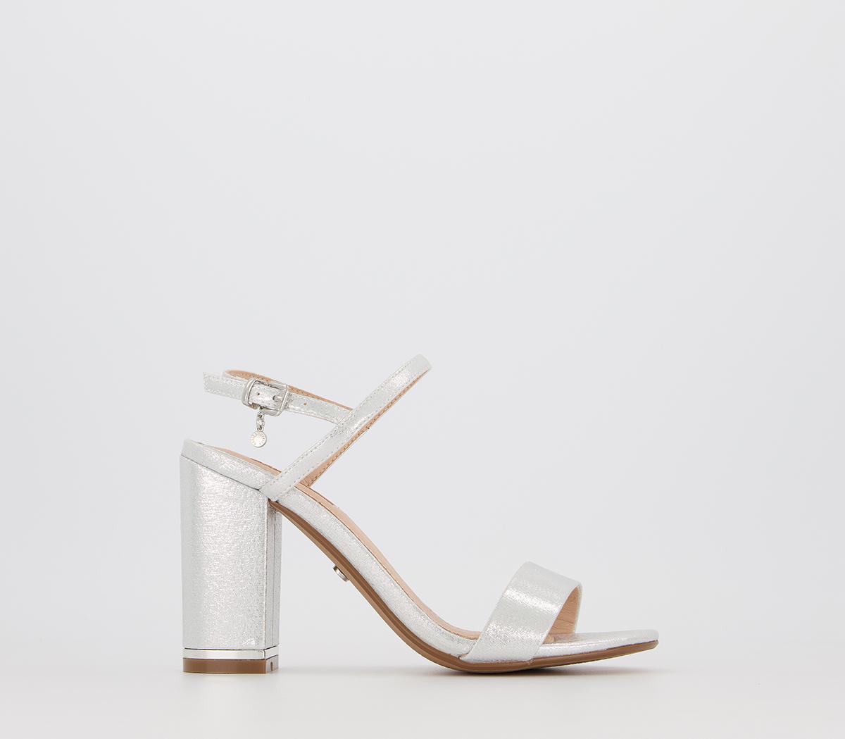 OFFICE Hollie Block Heel Sandals Silver High Heels