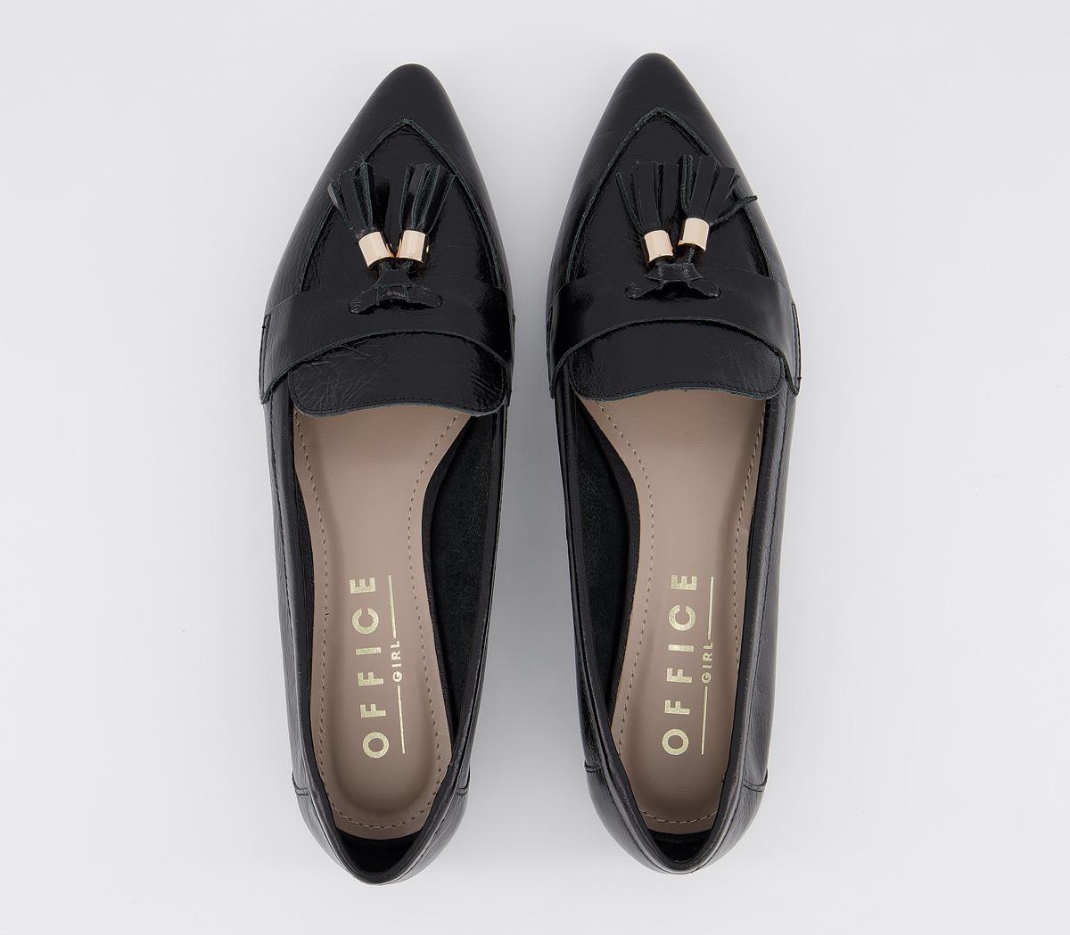 OFFICE Fib Pointed Tassel Loafers OFFICE Fib Pointed Tassel Loafers Black Leather