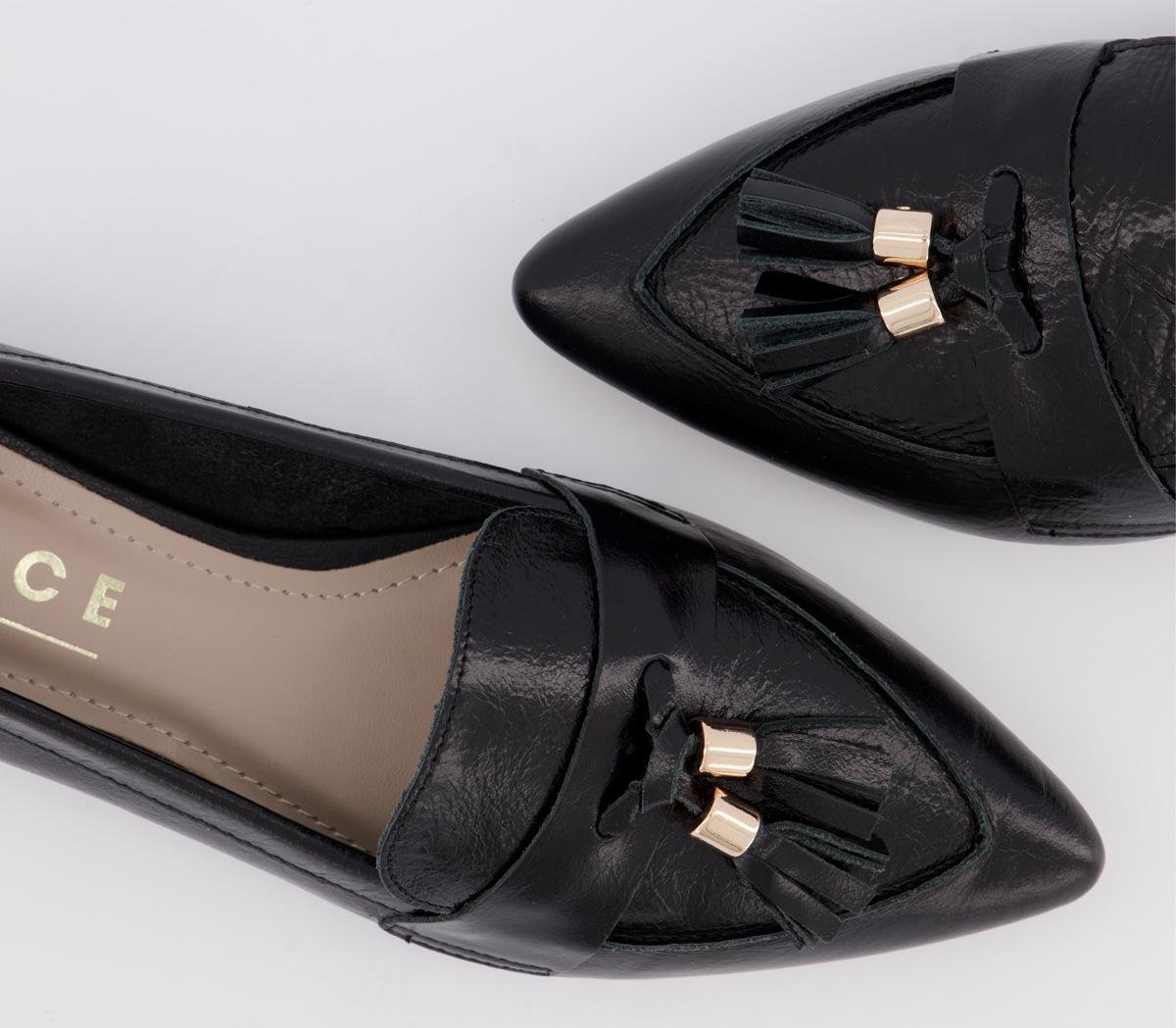 OFFICE Fib Pointed Tassel Loafers OFFICE Fib Pointed Tassel Loafers Black Leather