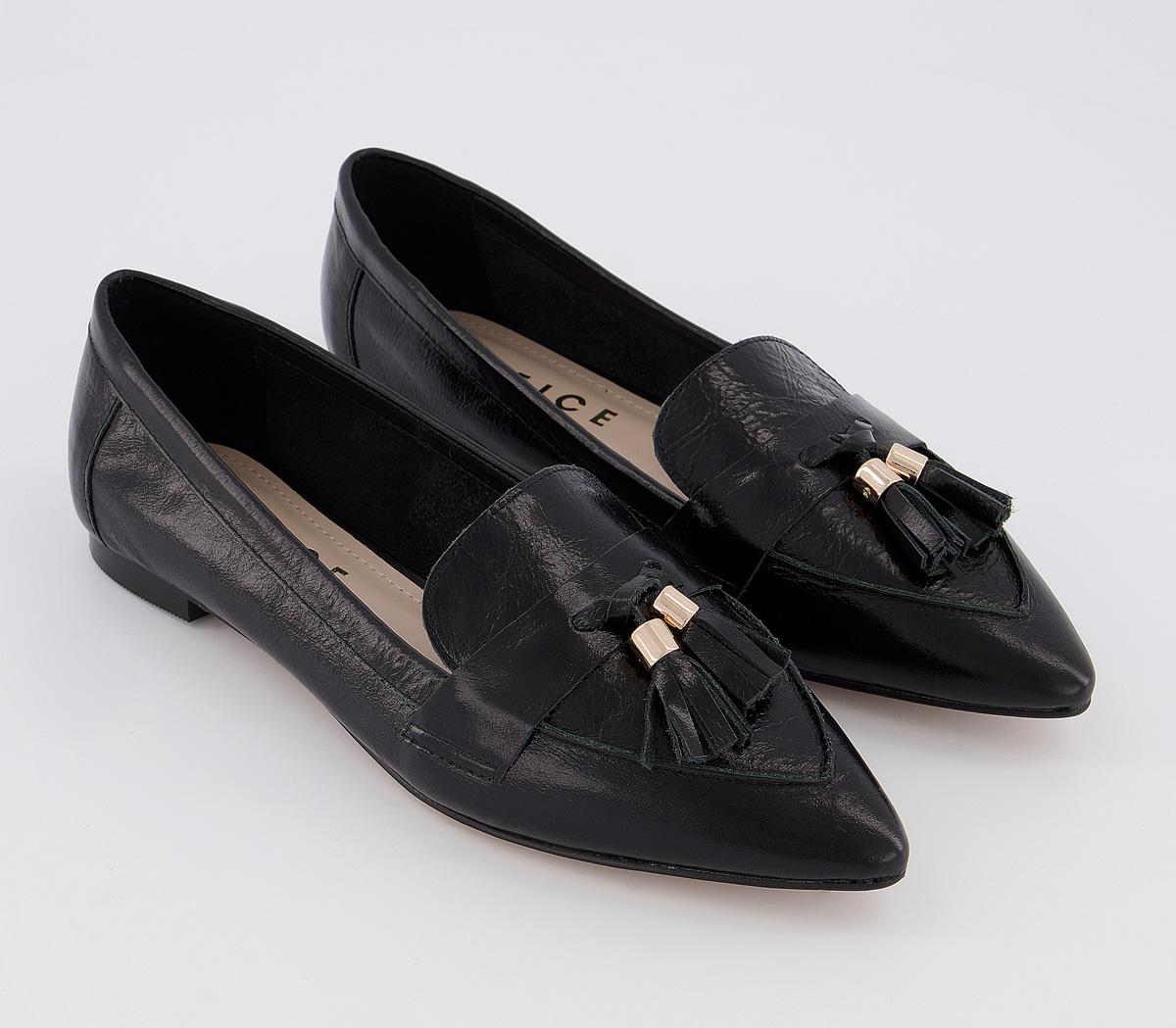 OFFICE Fib Pointed Tassel Loafers OFFICE Fib Pointed Tassel Loafers Black Leather