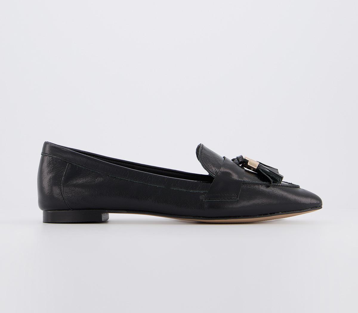 OFFICE Fib Pointed Tassel Loafers OFFICE Fib Pointed Tassel Loafers Black Leather