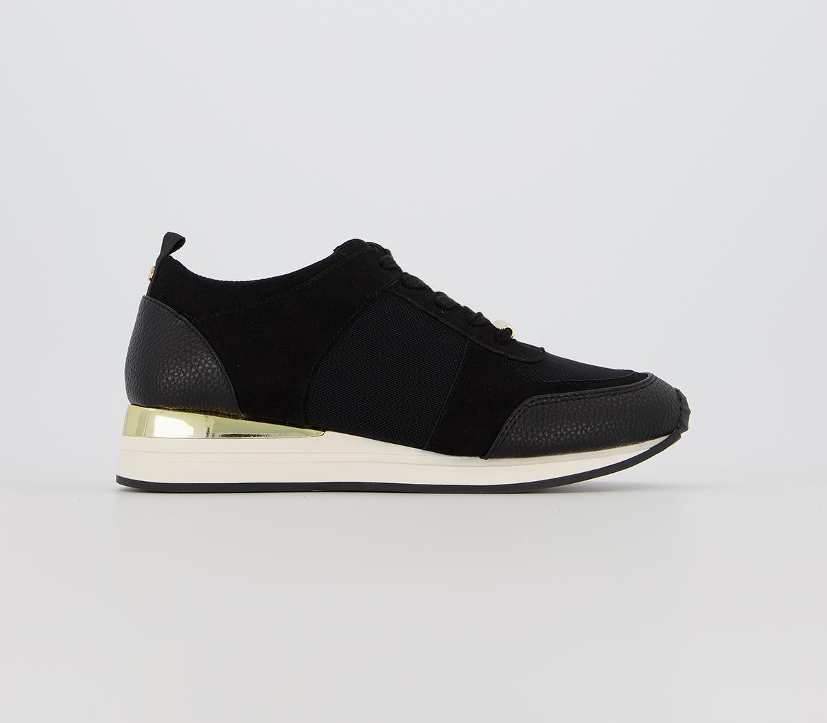 OFFICEFollow Lace Up RunnersBlack Mix Gold Hardware