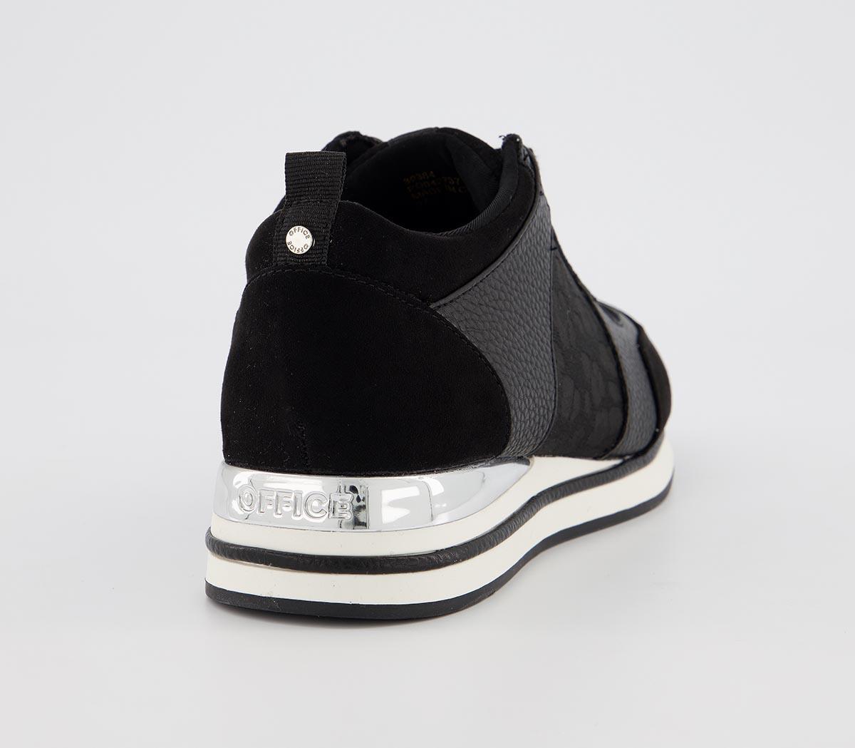 OFFICEFollow Lace Up RunnersBlack Leopard Mix With Silver Hardware