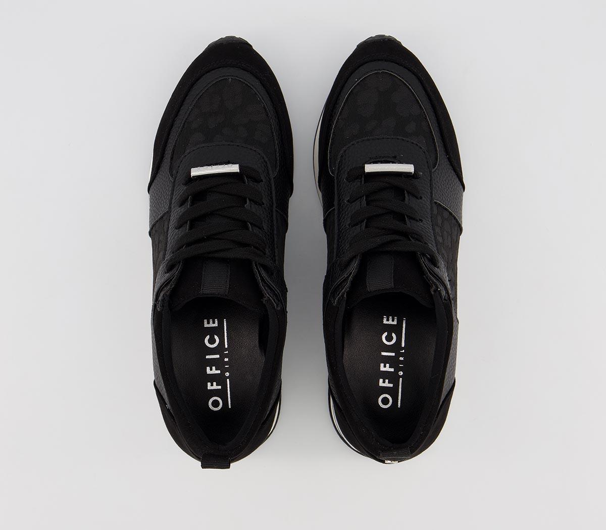 OFFICEFollow Lace Up RunnersBlack Leopard Mix With Silver Hardware