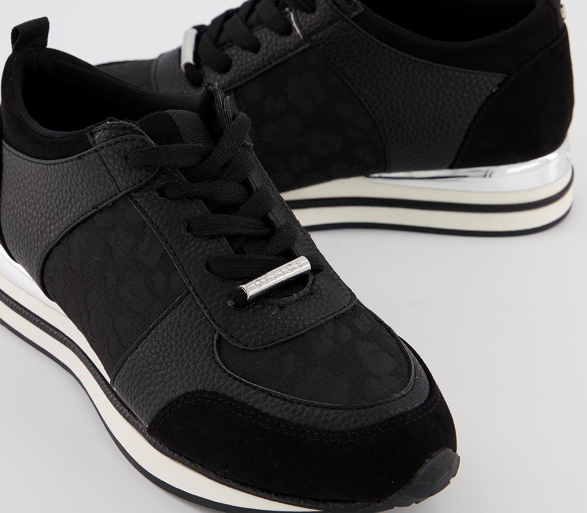 OFFICEFollow Lace Up RunnersBlack Leopard Mix With Silver Hardware