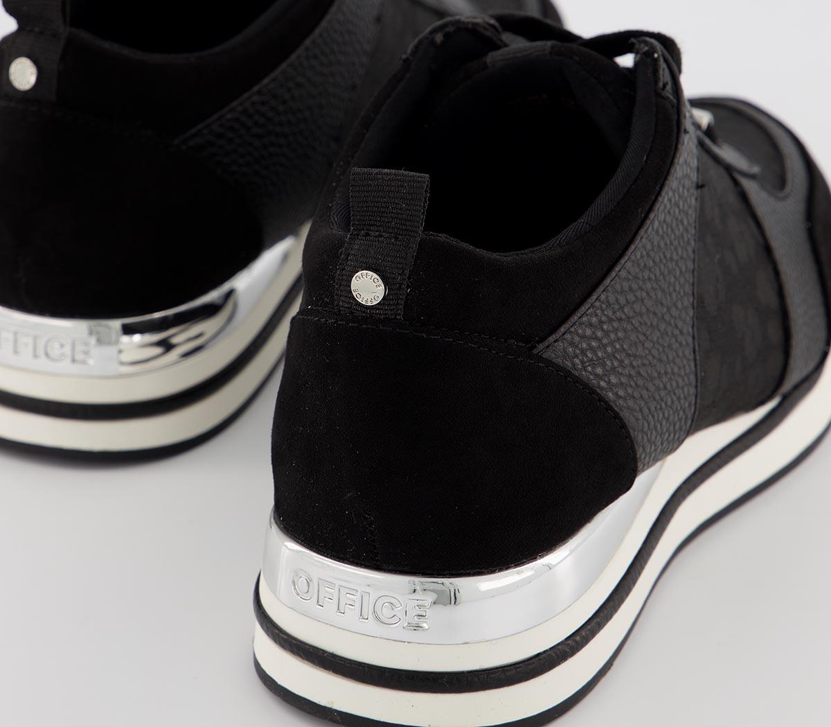 OFFICEFollow Lace Up RunnersBlack Leopard Mix With Silver Hardware