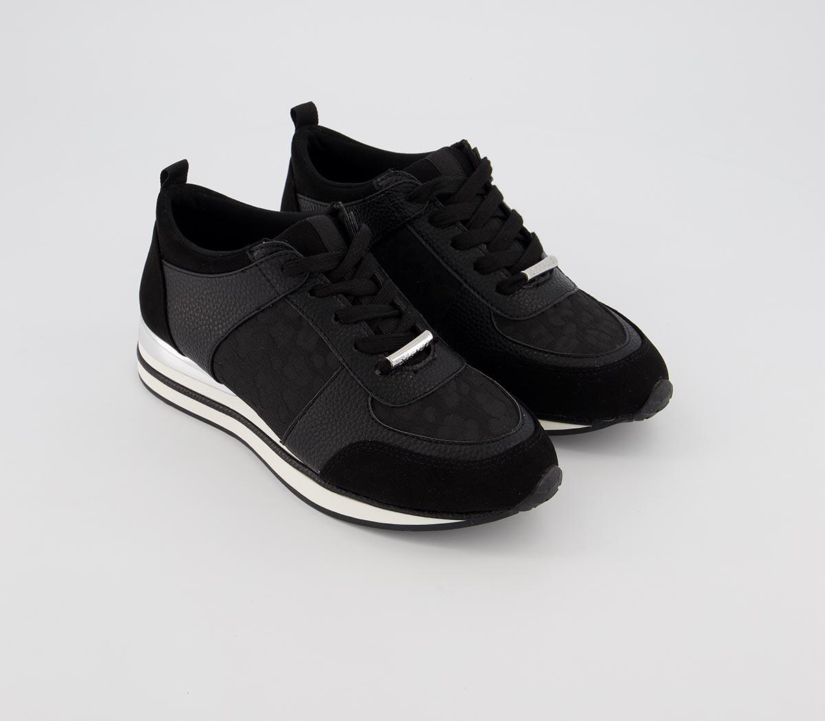 OFFICEFollow Lace Up RunnersBlack Leopard Mix With Silver Hardware