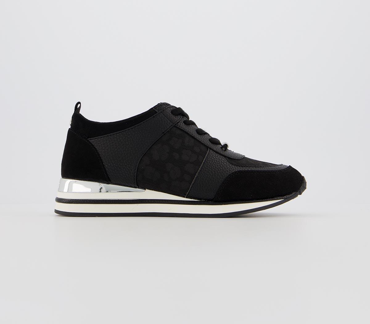 OFFICEFollow Lace Up RunnersBlack Leopard Mix With Silver Hardware