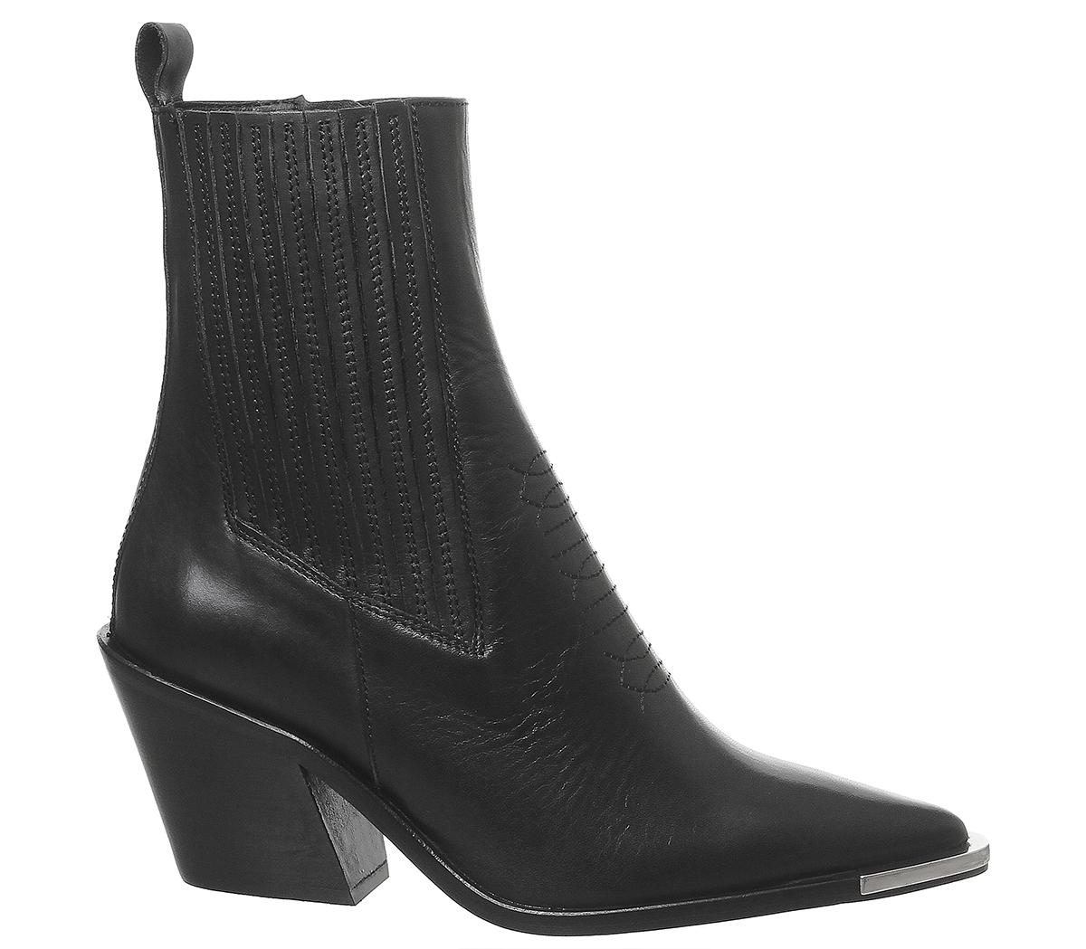 OFFICE Arabella High Cut Western Boots Black Leather - Women's Ankle Boots