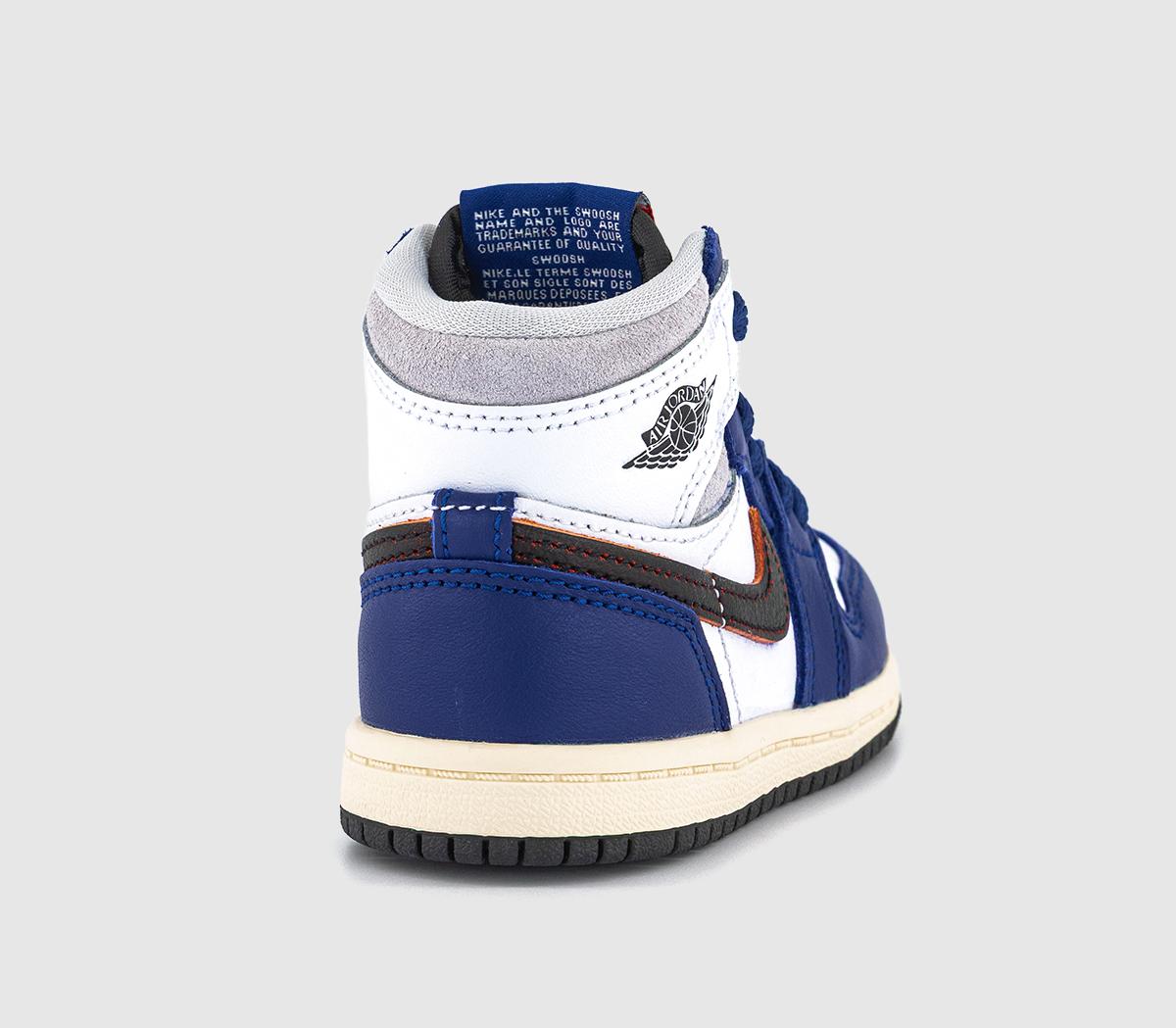 JordanJordan 1 Toddler TrainersWhite Black Neutral Grey Deep Royal Blue