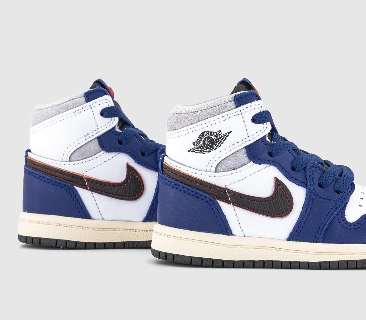JordanJordan 1 Toddler TrainersWhite Black Neutral Grey Deep Royal Blue