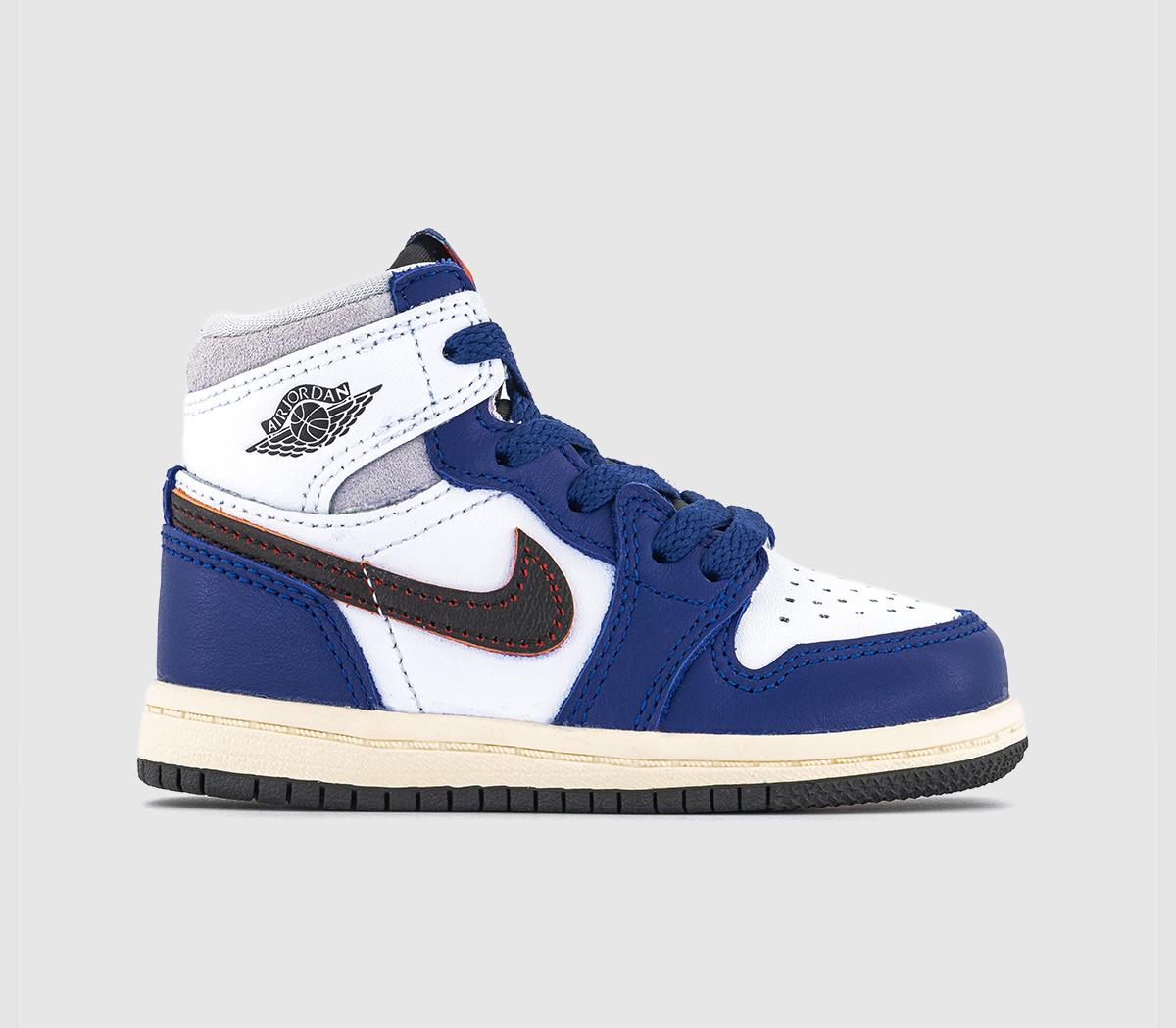JordanJordan 1 Toddler TrainersWhite Black Neutral Grey Deep Royal Blue