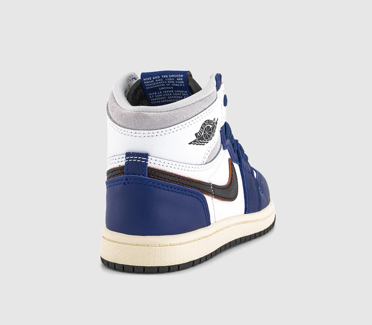 JordanJordan 1 Kids TrainersWhite Black Neutral Grey Deep Royal Blue