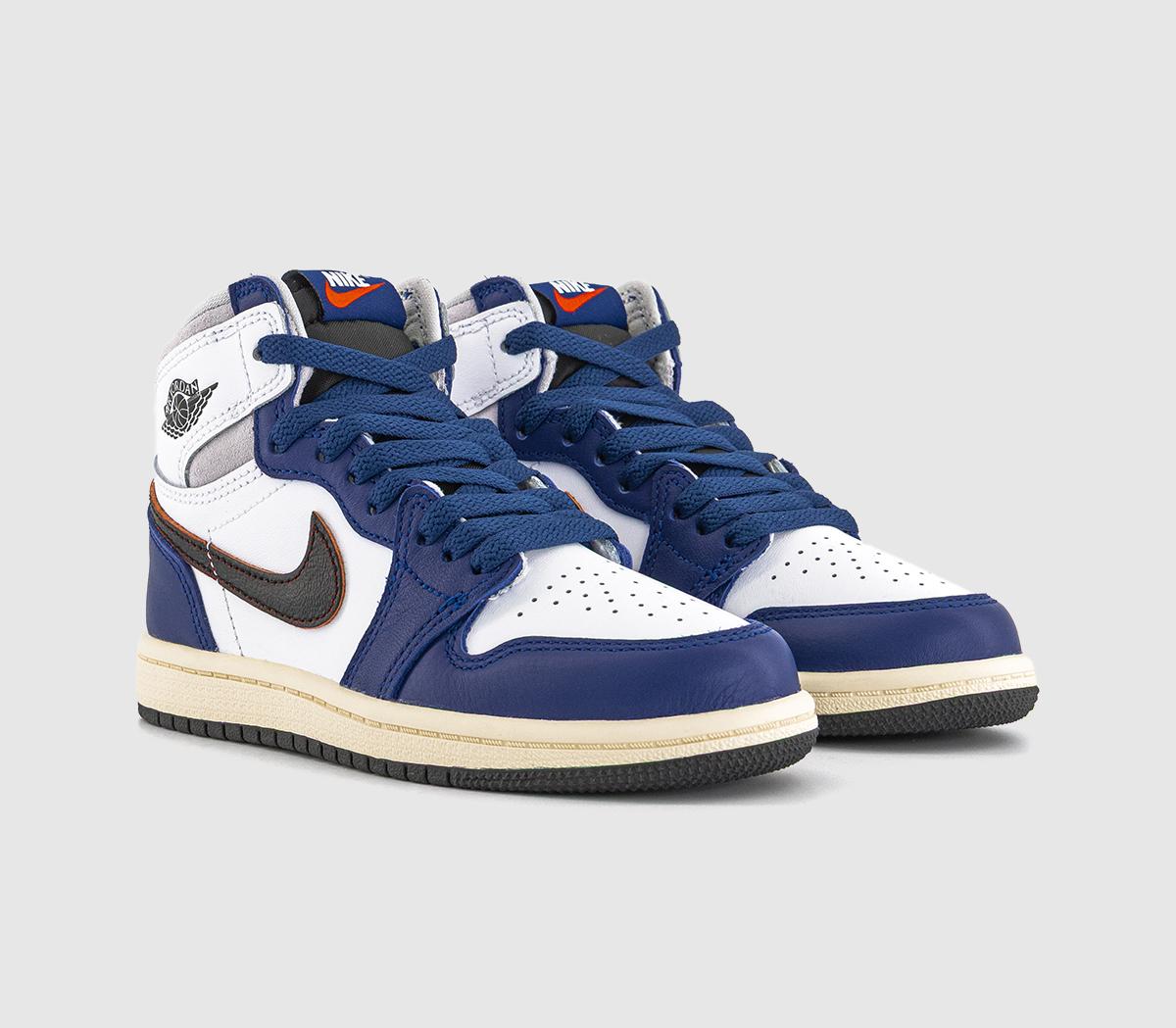 JordanJordan 1 Kids TrainersWhite Black Neutral Grey Deep Royal Blue