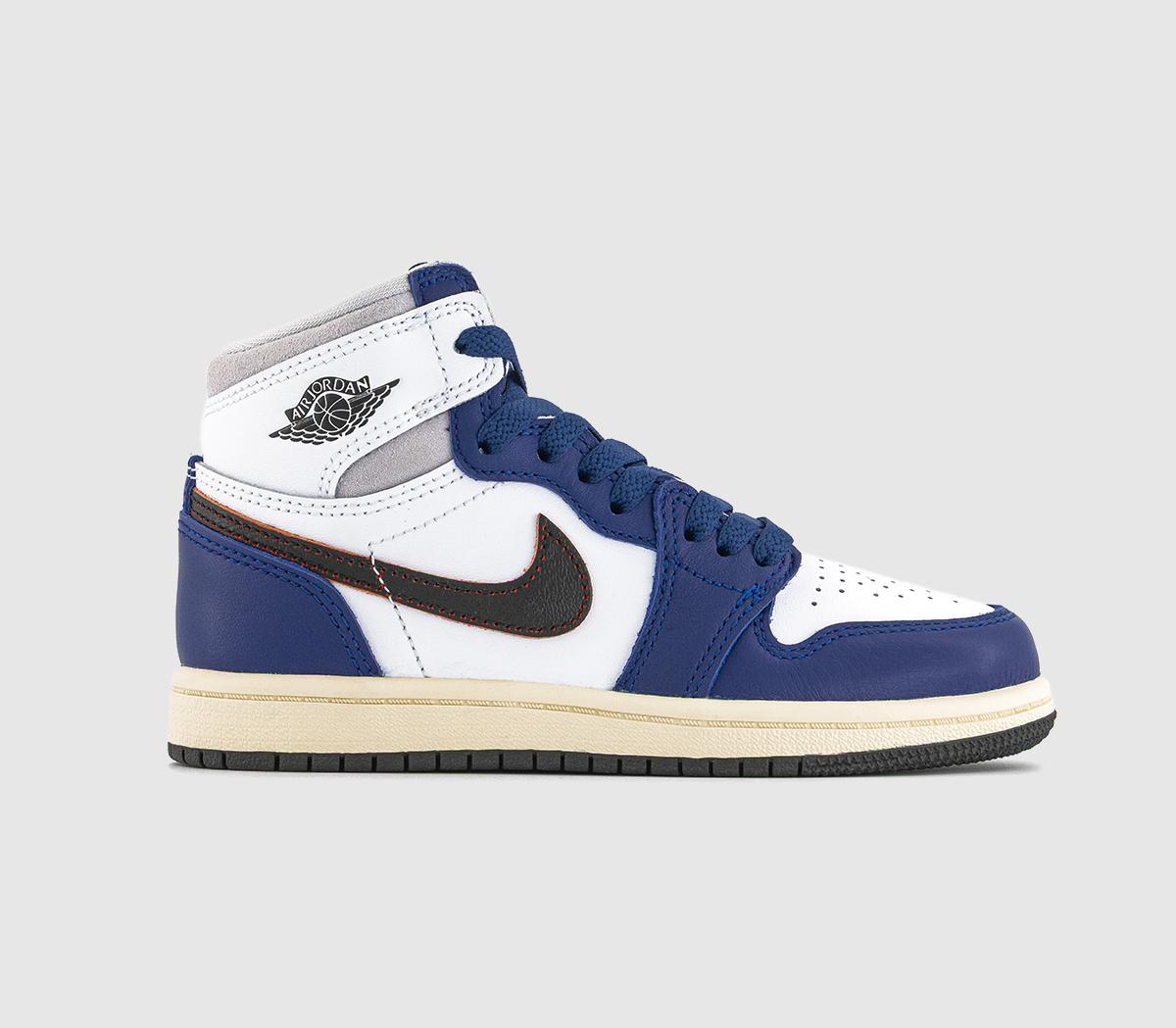 JordanJordan 1 Kids TrainersWhite Black Neutral Grey Deep Royal Blue