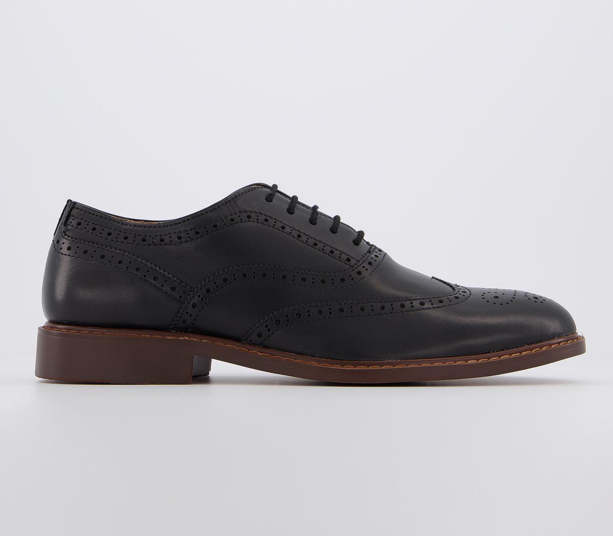 OFFICE Mean Brogue Shoes Black Leather - Mens Brogues