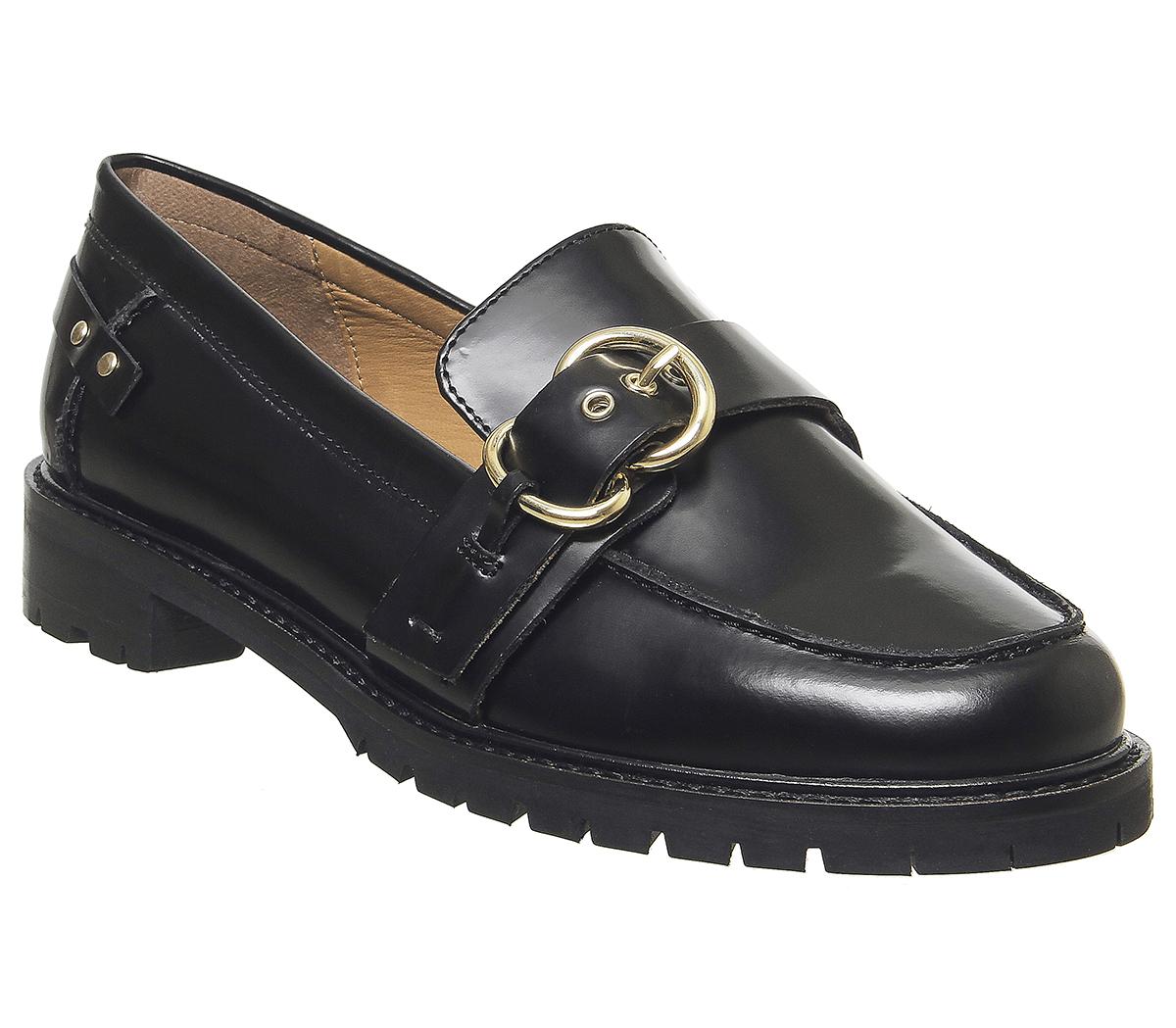 OFFICE Fallow Buckle Loafers Black Box Leather - Flat Shoes for Women