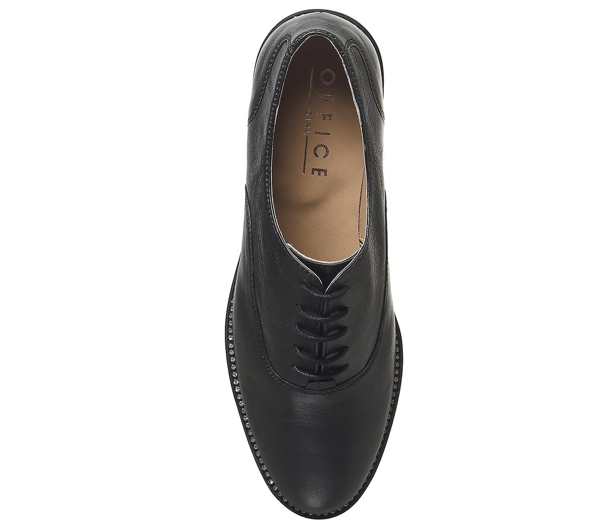 OFFICEFlex Lace Up FlatsBlack Leather Diamante Rand