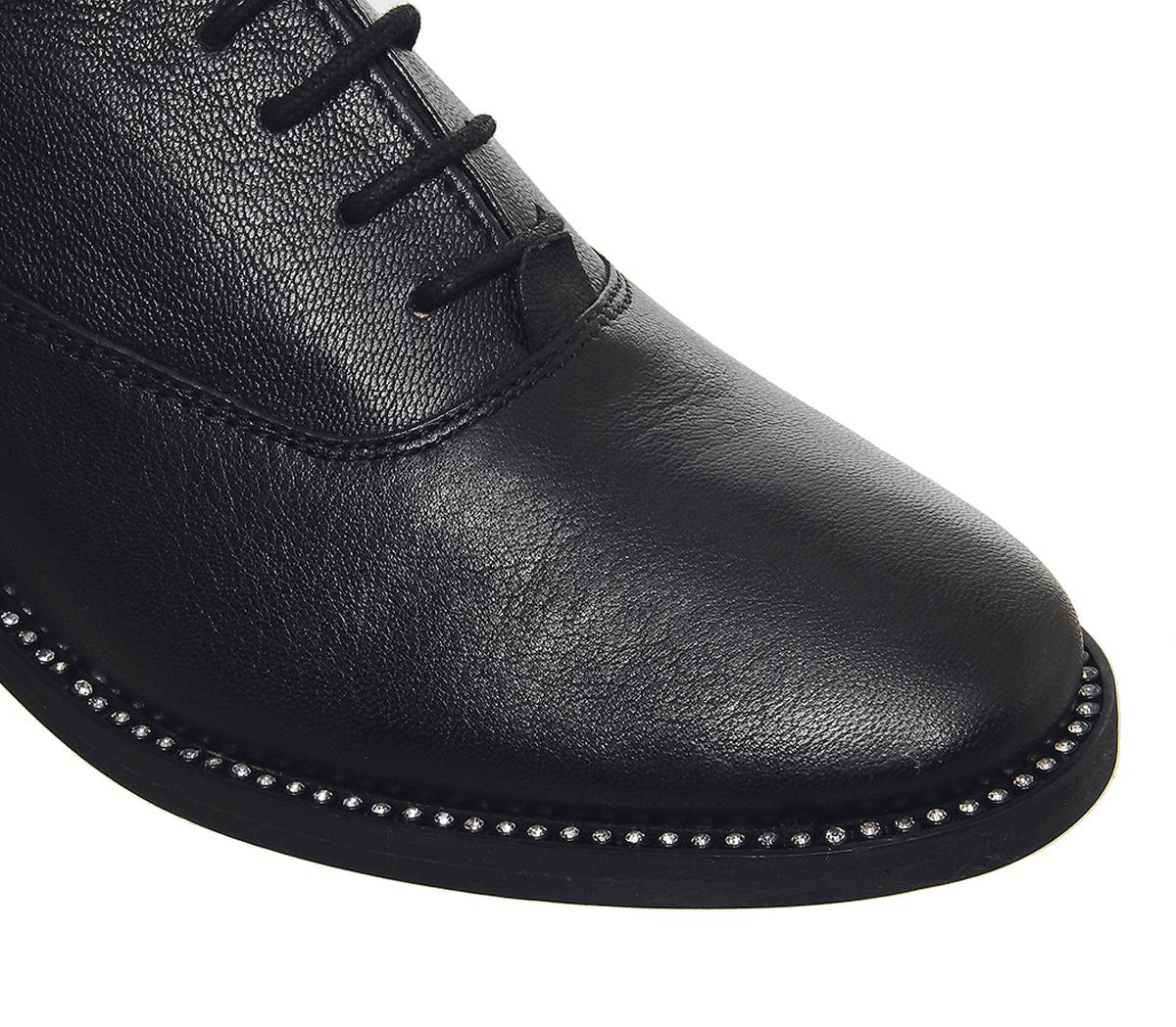 OFFICEFlex Lace Up FlatsBlack Leather Diamante Rand
