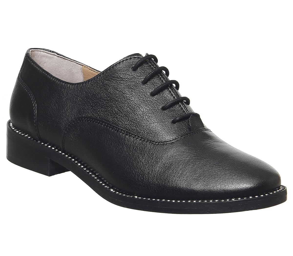 OFFICEFlex Lace Up FlatsBlack Leather Diamante Rand