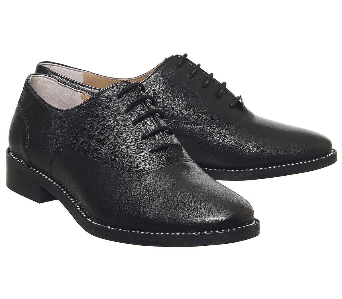 OFFICEFlex Lace Up FlatsBlack Leather Diamante Rand
