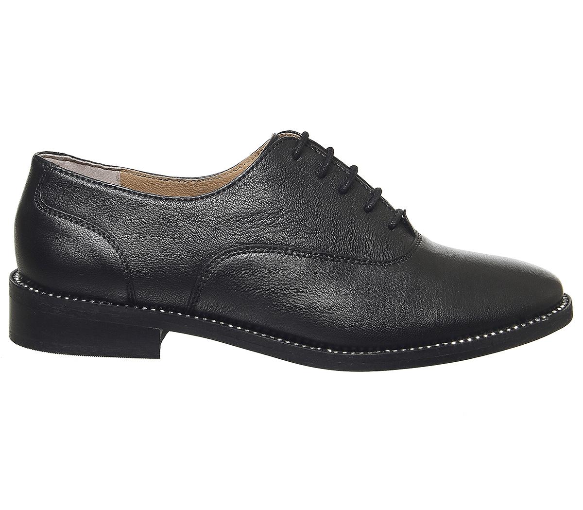 OFFICEFlex Lace Up FlatsBlack Leather Diamante Rand
