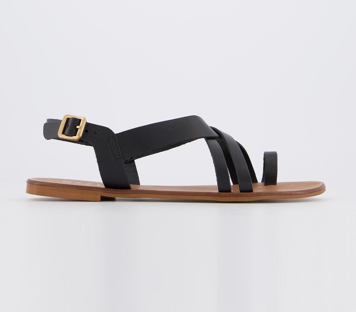 OFFICE Serious Tan Toe Loop Sandals Black Leather - Women’s Sandals