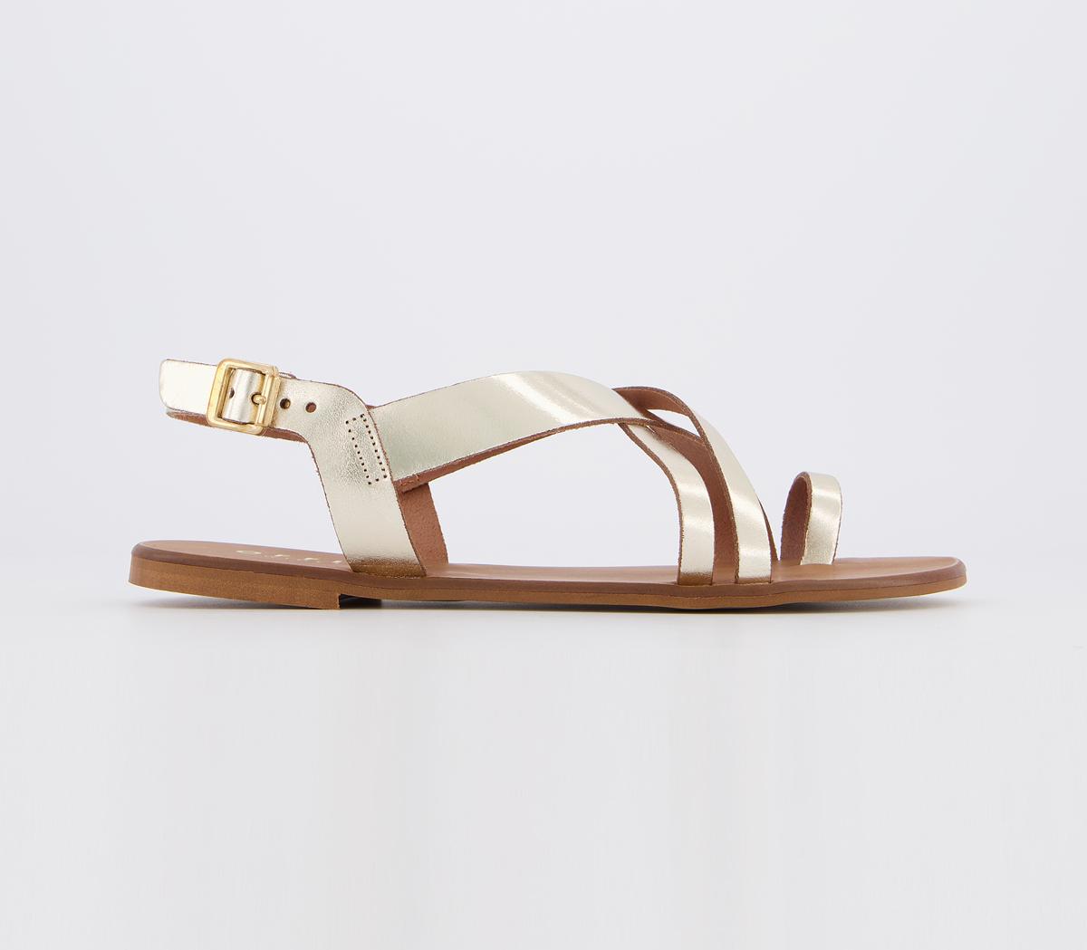 OFFICE Serious Tan Toe Loop Sandals Gold Leather - Women’s Sandals