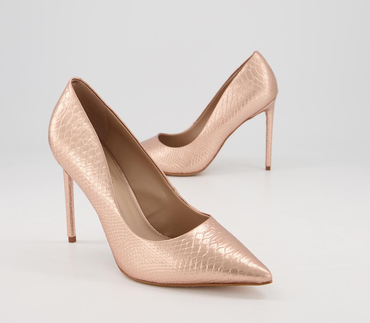 OFFICE Harlem Point Court Shoe Heels Rose Gold Snake Leather High Heels