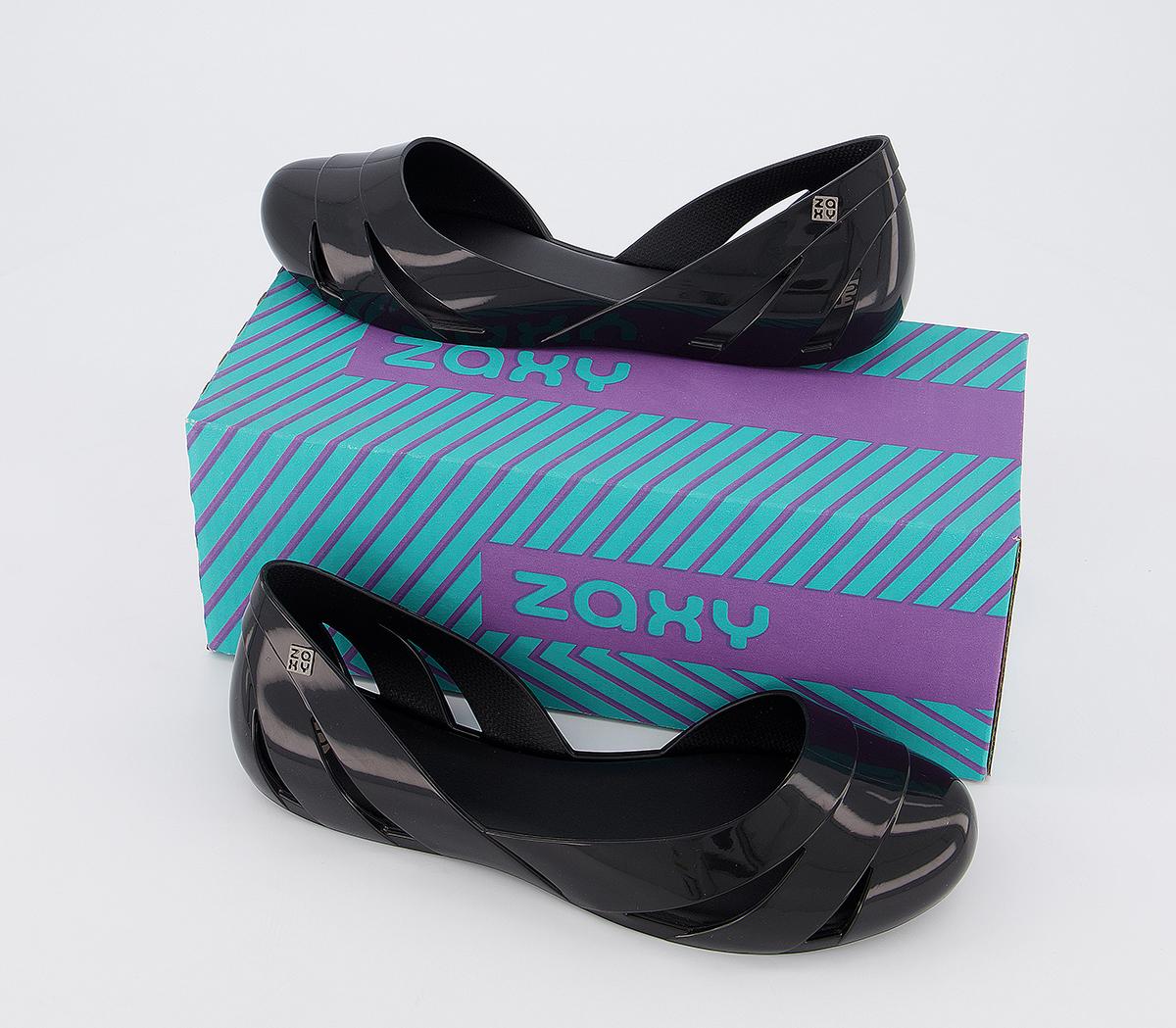 Zaxy Liquid Shell Flats Black Women's Vegan Shoes