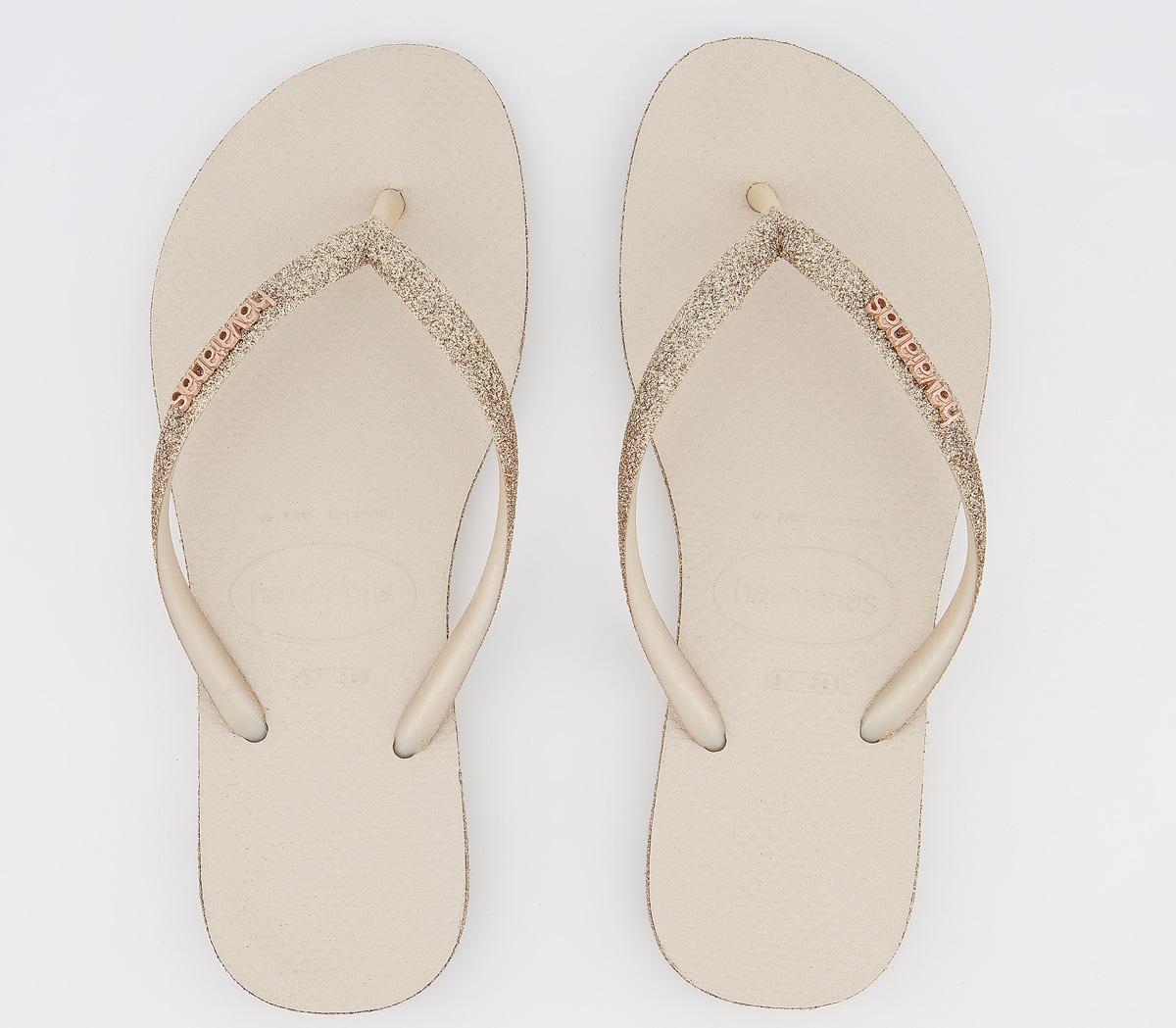 Havaianas Slim Sparkle Flip Flops Beige - Women’s Sandals