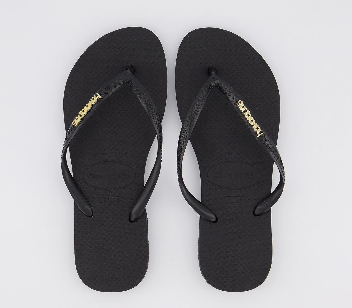 Havaianas Slim Logo Metallic Flip Flops Black Women’s Sandals