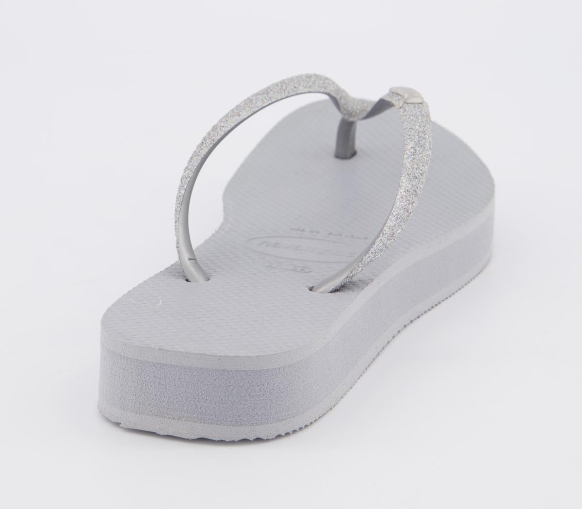 Havaianas Slim Platform Glitter Flip Flops Steel Grey Women's