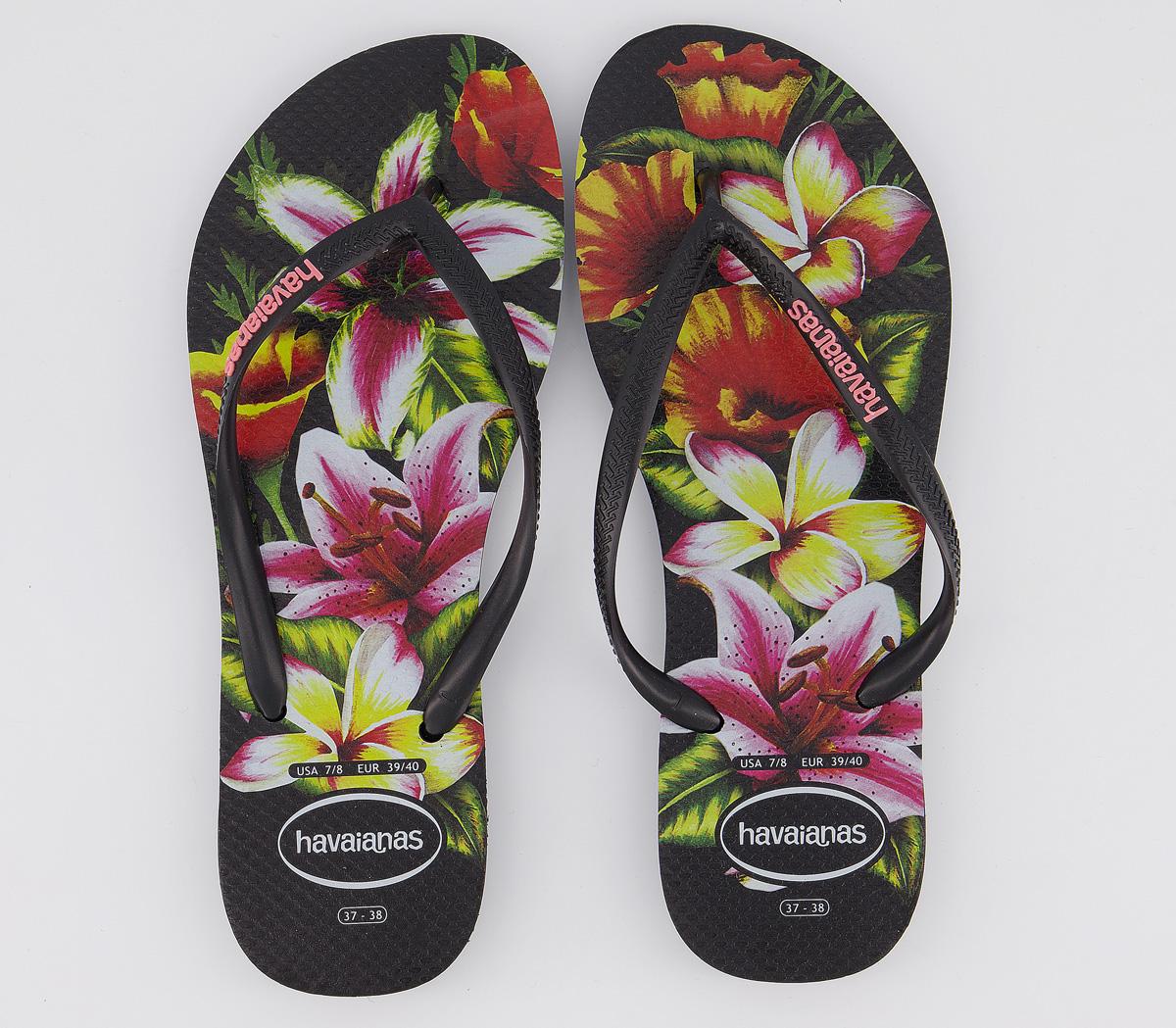 HavaianasSlim Floral Flip FlopsBlack