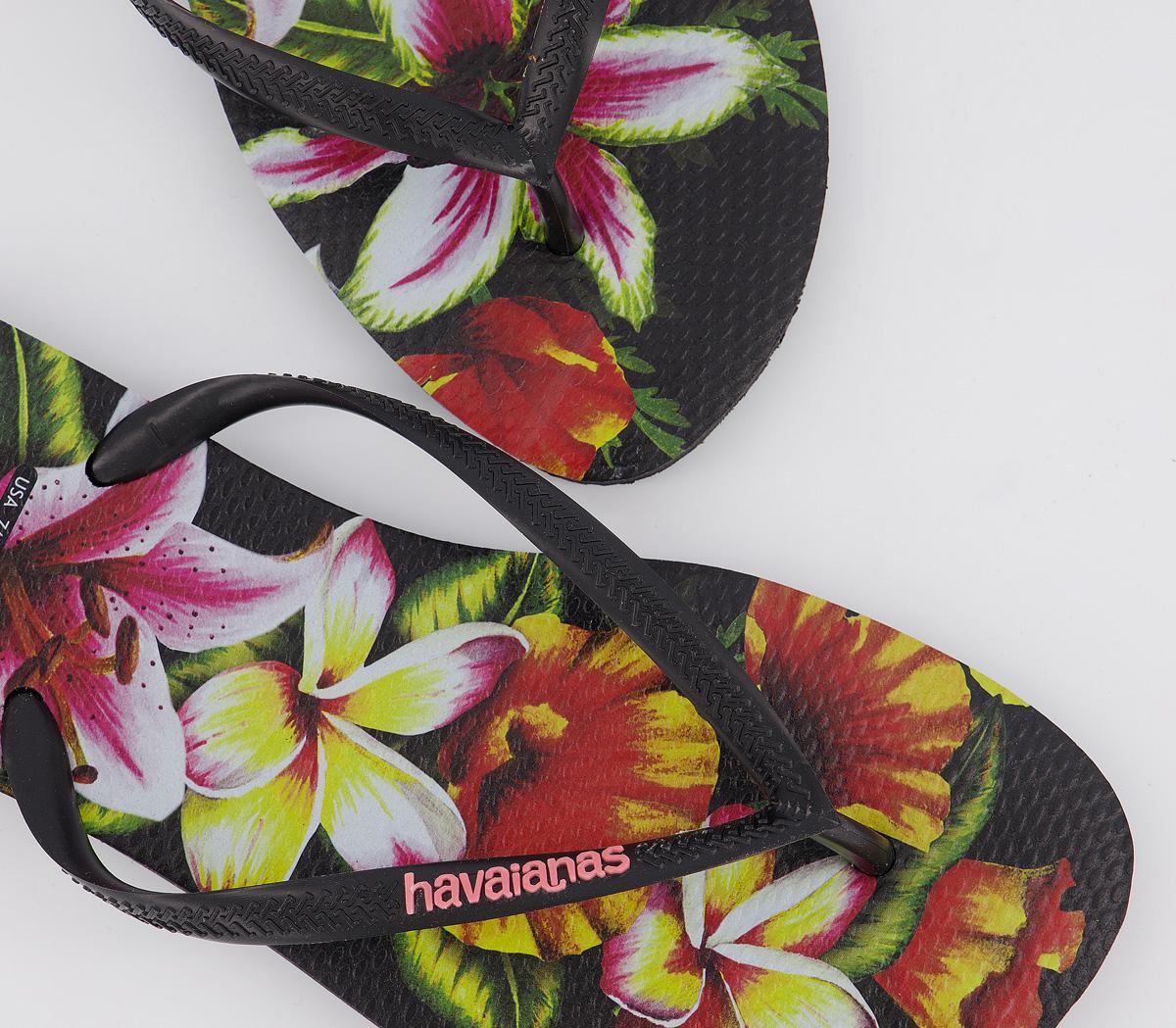 HavaianasSlim Floral Flip FlopsBlack