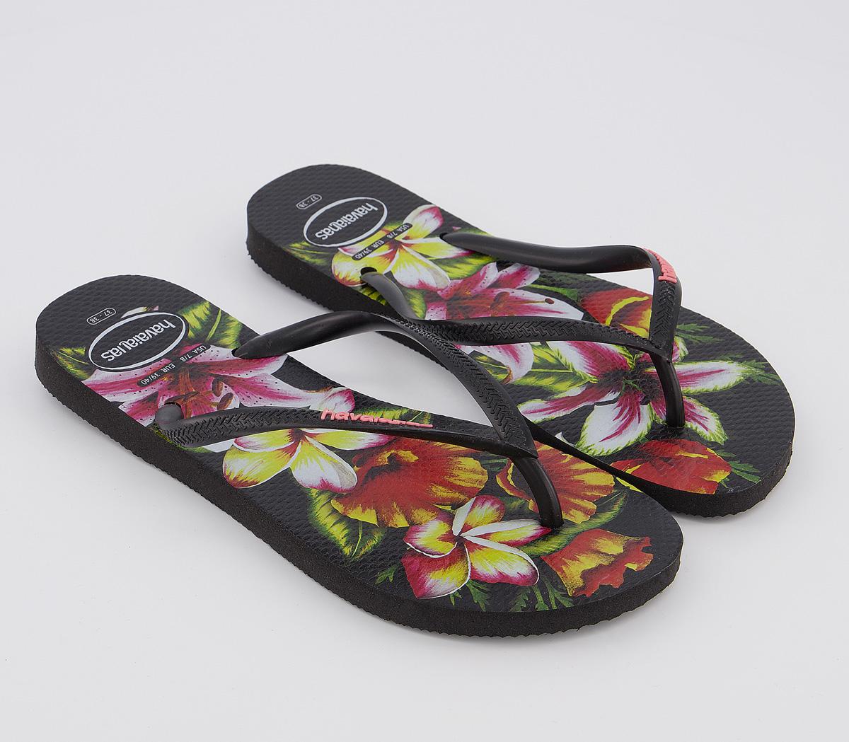 HavaianasSlim Floral Flip FlopsBlack