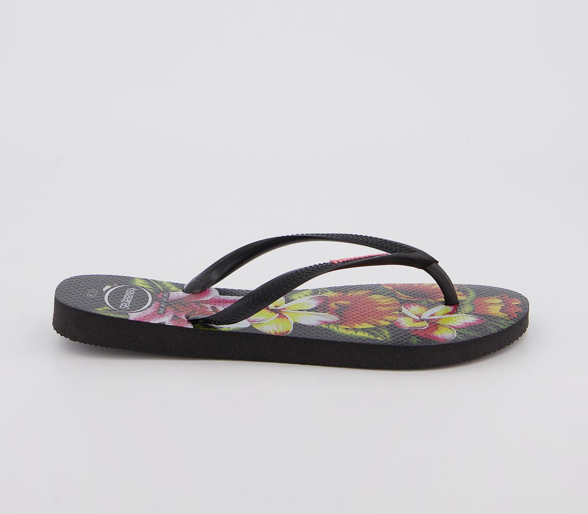 HavaianasSlim Floral Flip FlopsBlack